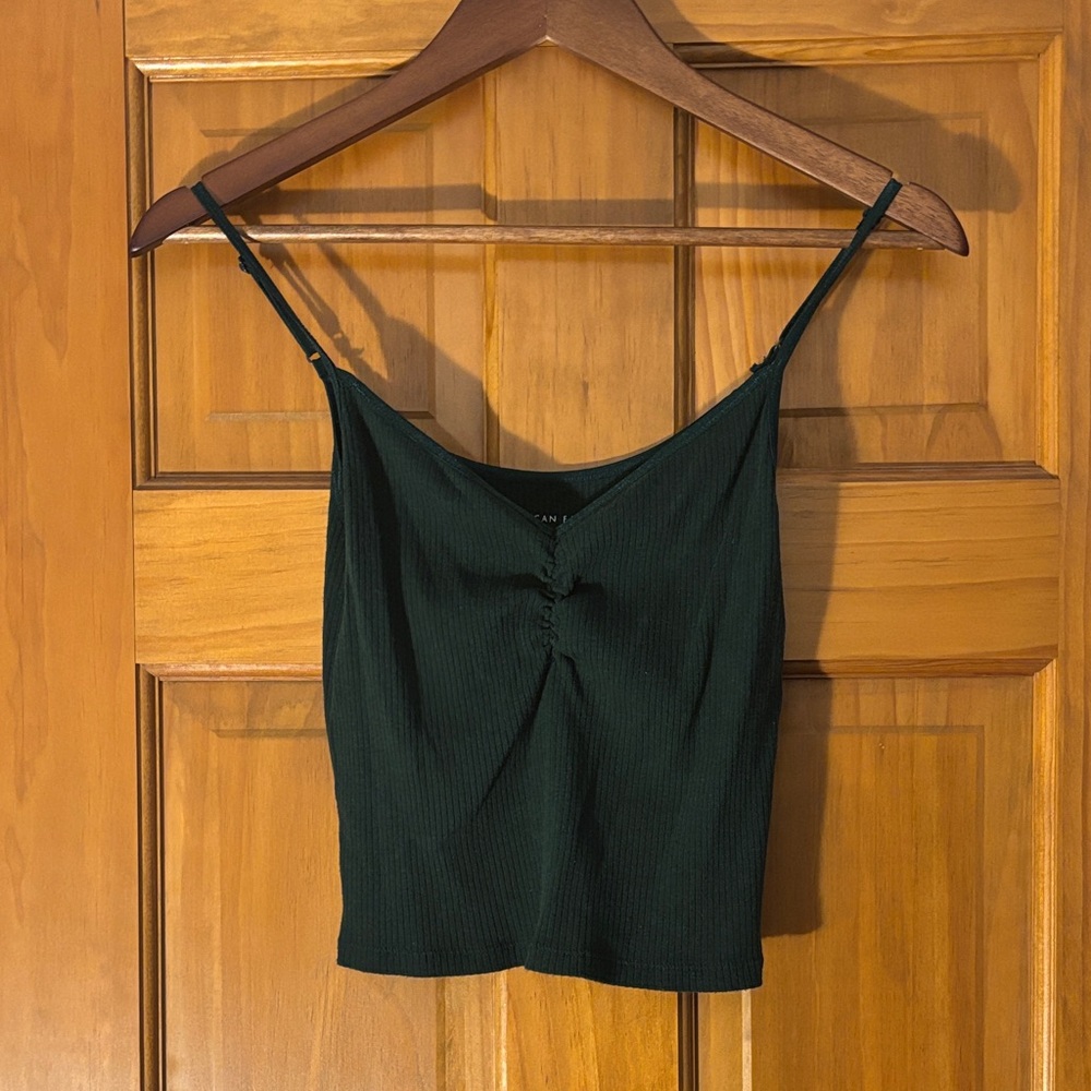 American Eagle Outfitters Dark Green Ribbed Cami with Front Gather